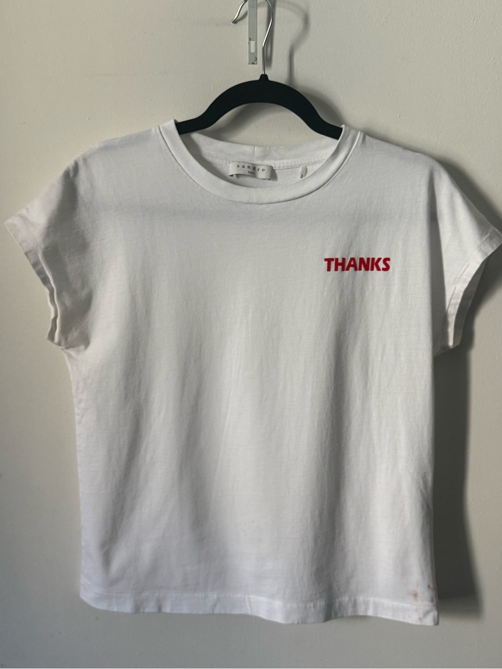 Sandro Paris “THANKS” White Graphic T-Shirt Size Medium Designer Tee